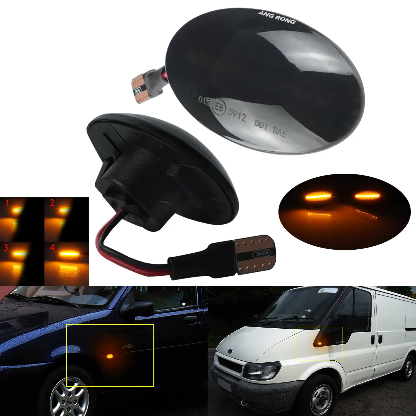 

2 динамических светодиодных повторителя бокового указателя для Ford Transit MK6 MK7 Fiesta 3 4 Mondeo I Ka, боковые повторители последовательного габара