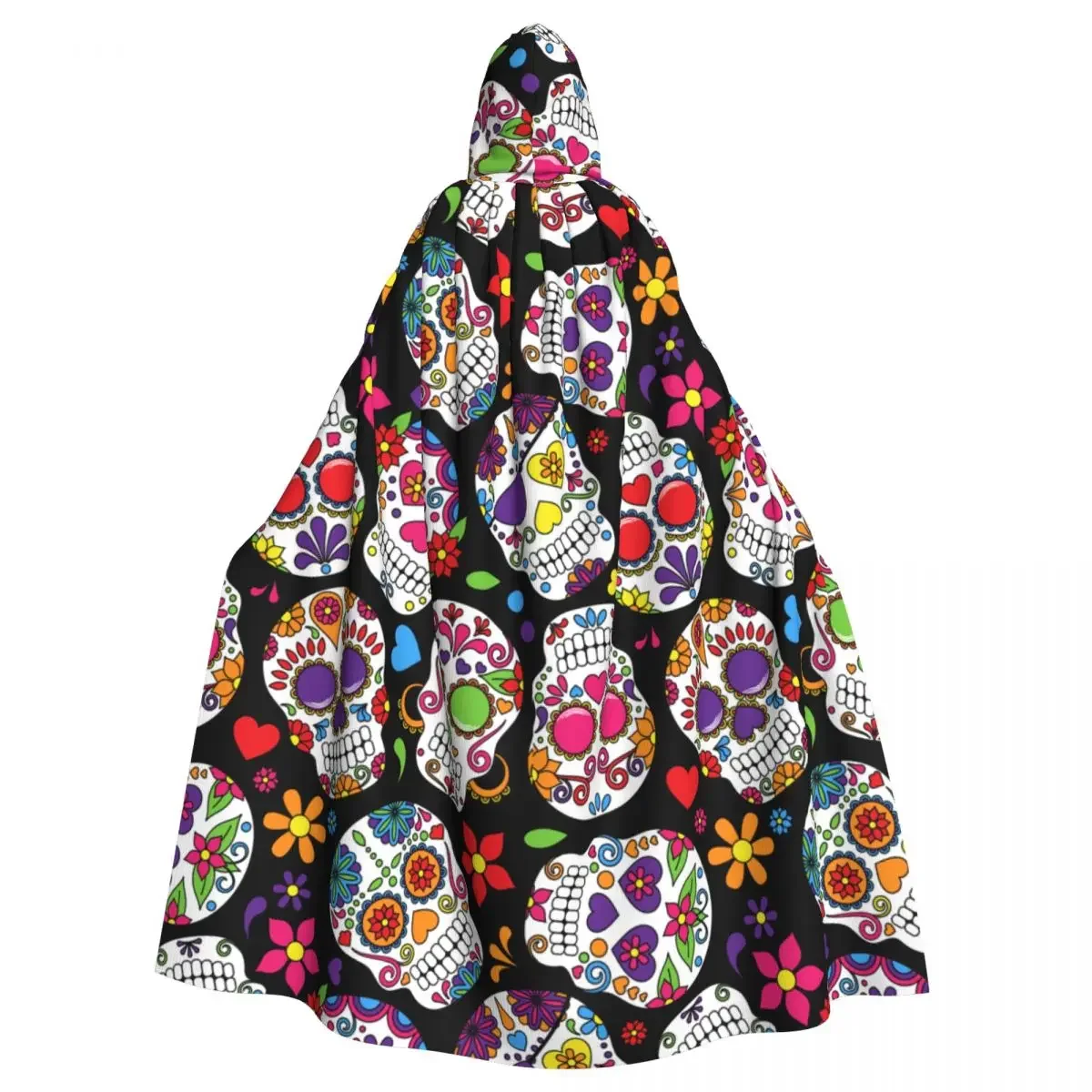 Unisex Adult Day Of The Dead Sugar Skull Background Cloak with Hood Long Witch Costume Cosplay