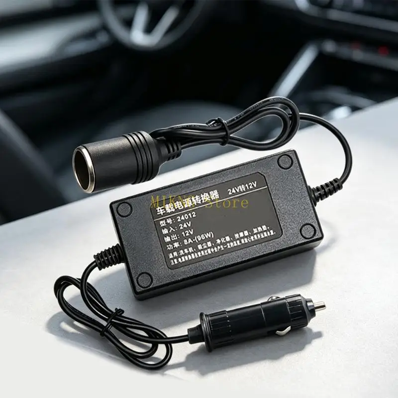 24V Vehicle Outlet Power Converter, 12V 8A Output with Male Input and Female Outlet, 1M Cable for Truck Cabin and Interior