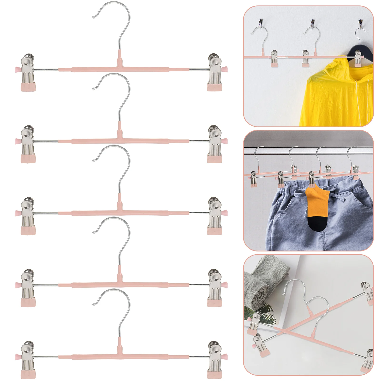 

5pcs Stainless Steel Pants Heavy Duty Space Saving Double Clip Adjustable Metal Coat For Skirts Jeans Telescopic Non-Slip