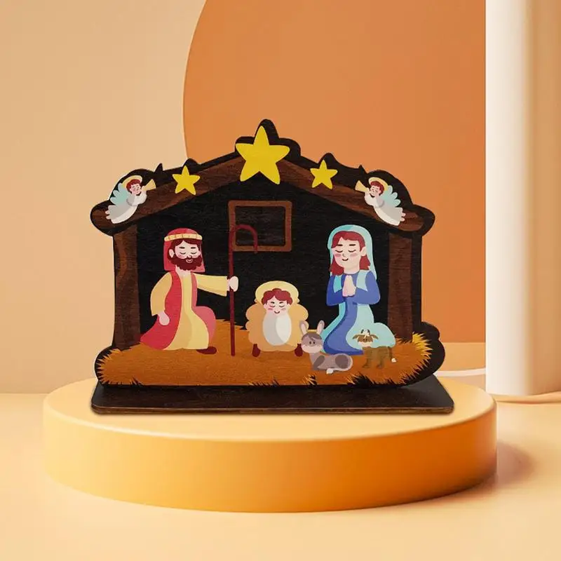 Wooden Nativity Set Indoor Wood Nativity Figures Decorations Exquisite Christmas Crafts Classic Nativity Scene Table Decor For