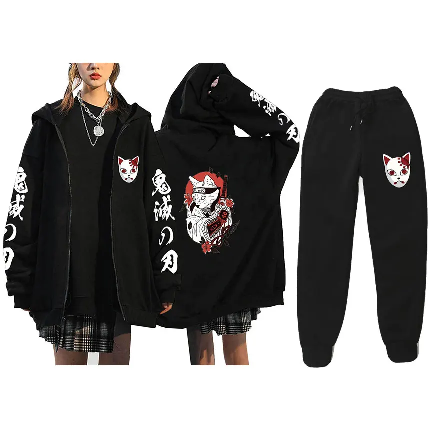 Imagem -03 - Demônio Slayer Zip por Hoodies Define Calças Cabolsa de Moda Masculina Anime Zíper Suor Femme Streetwear Jaquetas S3xl