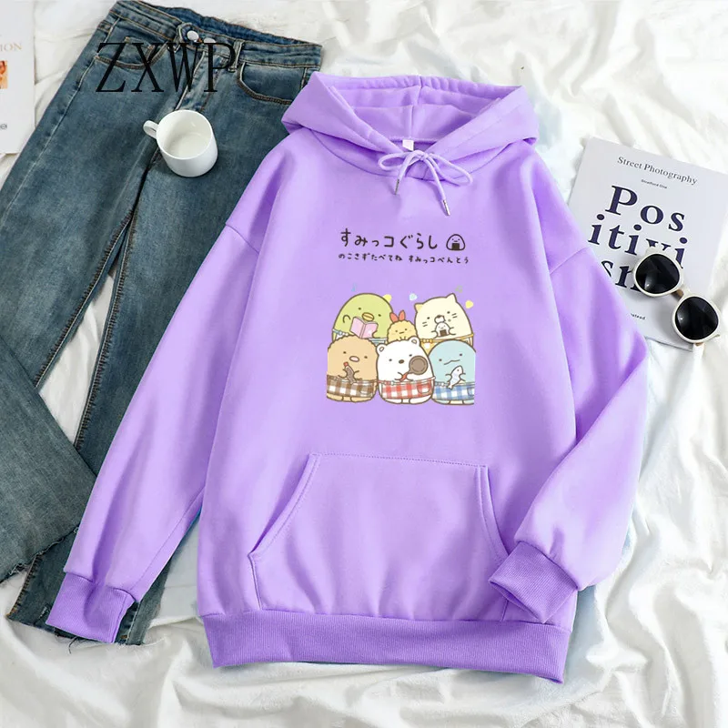 Japanischen Anime Frauen Kawaii Hoodies Sweatshirt Druck Cartoon Nette Sumikko Gurashi Hoodie Übergroßen Streetwear Rosa Tops Hoody