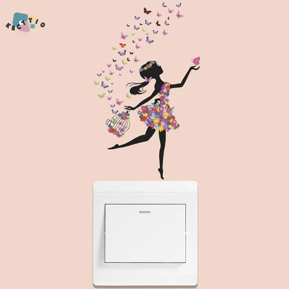 

DIY Fairy Switch Sticker Removable Self-adhesive Holding Umbrella Fairy Sticker Waterproof Flower Fairy Swinging Decal
