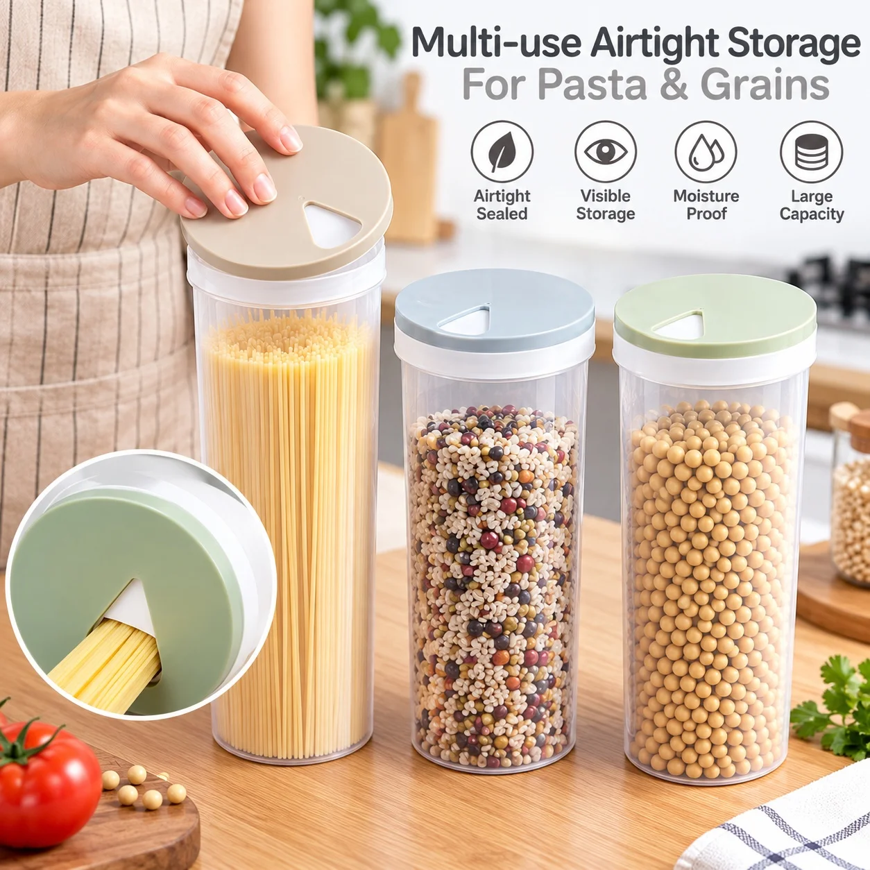Food-grade Plastic Noodle Storage Tank Gas Is Used As A Quantitative Storage Tank in The Kitchen for Dry Pasta Food