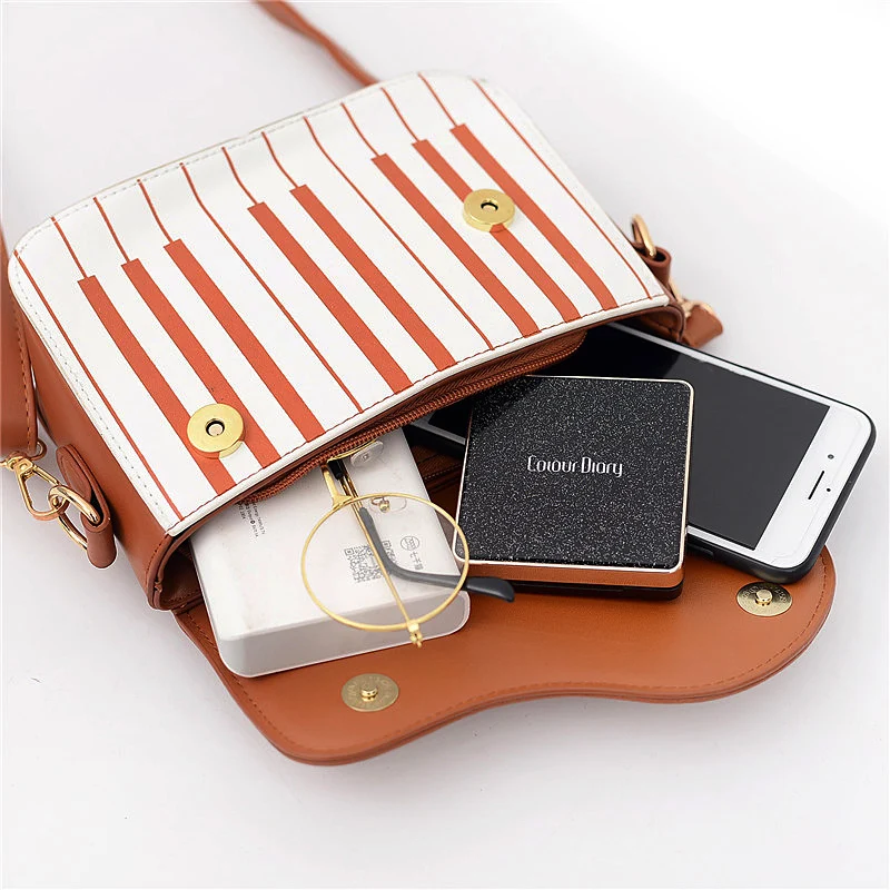 Women's Fashionable Piano Crossbody Bag, Cartoon Theme, Anti-Fouling, Plaid Pattern, Lining, Edge Paint Details, Postman Style image 3