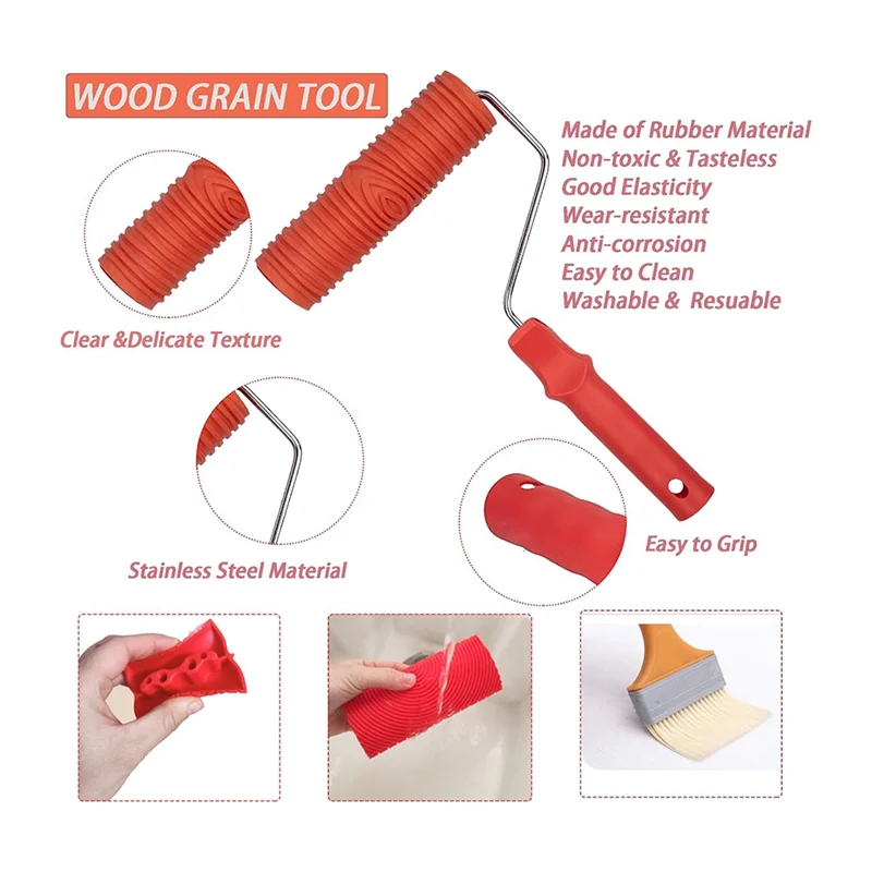 BAAG-8Pcs الخشب الحبوب أداة مجموعة الخشب الملمس أداة الطلاء DIY المطاط الخشب نمط اللوحة الأسطوانة لغرفة الحائط الفن الديكور