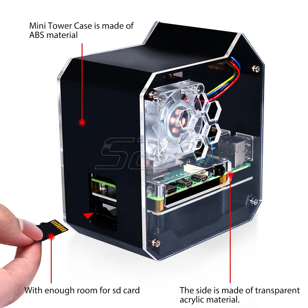 Ventola di raffreddamento 52Pi ABS Mini Tower RGB con Kit custodia NAS con schermo OLED 0.96 per Raspberry Pi 4 B