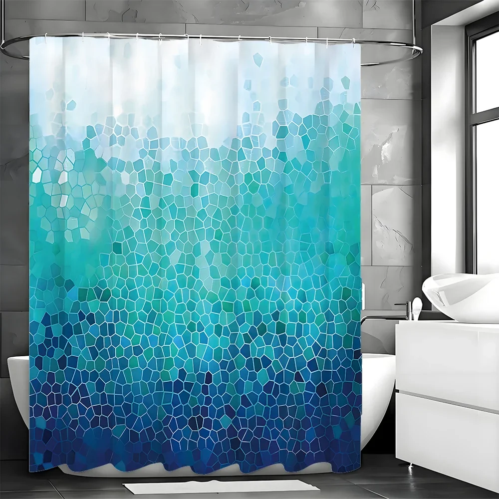 Gradient Blue Modern Geometric Shower Curtain, Bathroom Decorative Shower Curtain, Waterproof Shower Curtain with Hooks