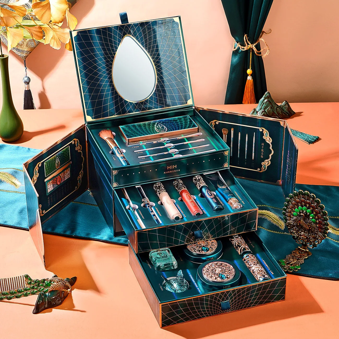 Yuezhuang メイクアップセット 18 点セット オリエンタルメイクボックス メイクボックス 女神の日ギフト