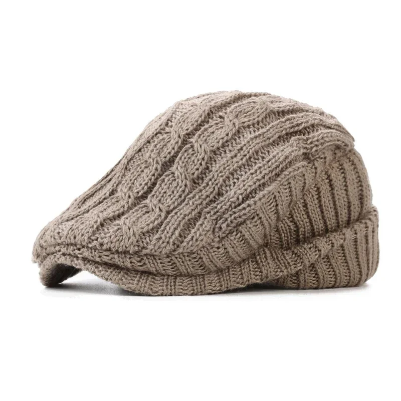 Knitted Wool Hat British Beret Women's Versatile Forward Hat Ear Protector Fleece Warm Men's Cap Autumn and Winter