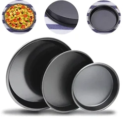 Kitchen Pizza Mould Pan Carbon Steel ware Round Baking Tray Heat-resistant for Home Baking Pan Round Pizza Tray Pie Tins Black