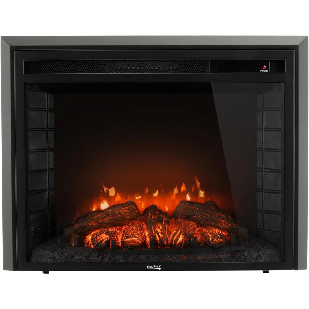 RecPro RV26 Electric Fireplace with 1500W Power, 3 LED Flame Modes, Curved Glass, Remote Control, and Recessed Mounting Option
