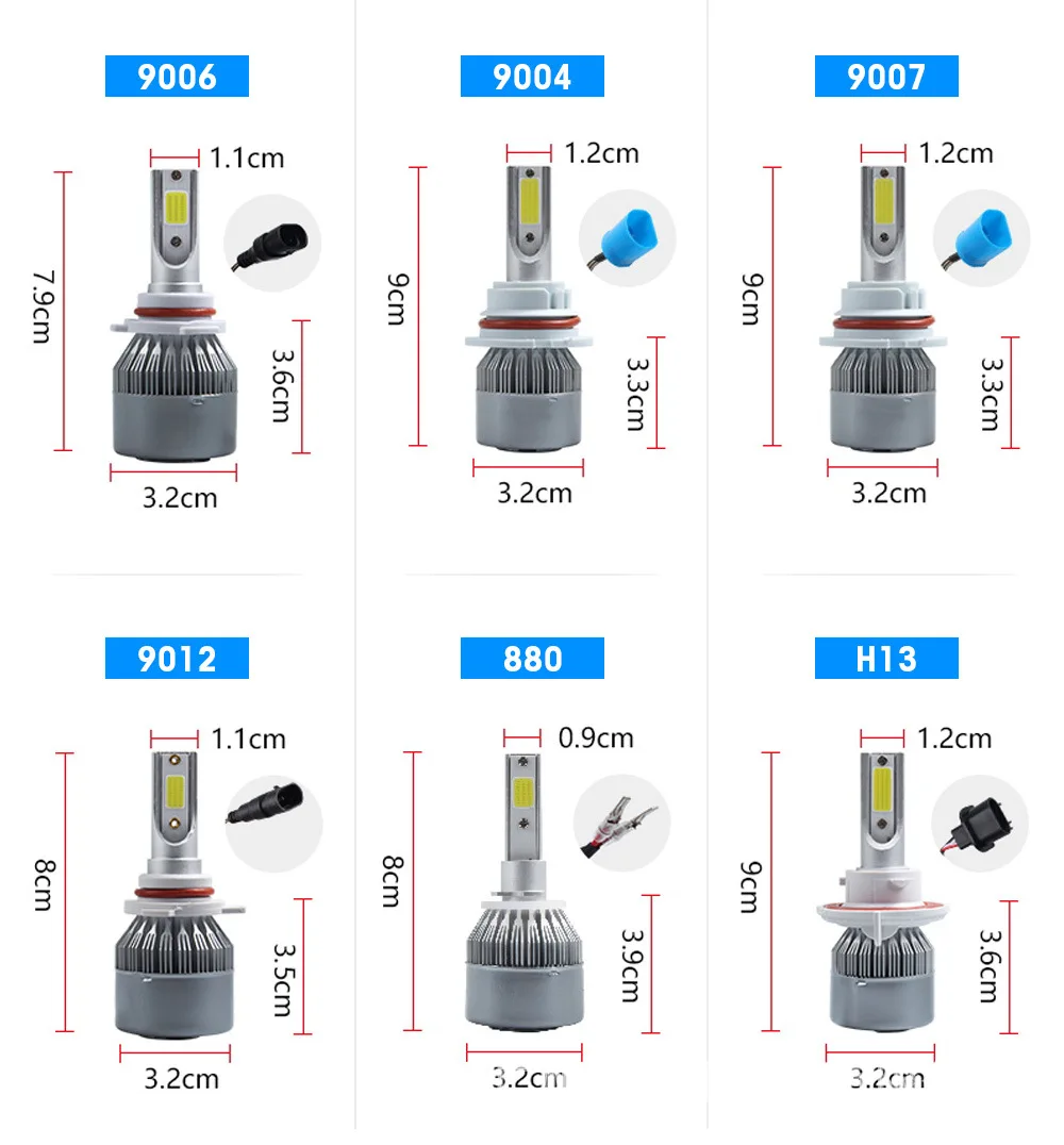 Direal C6 Car H7 Led H4 Headlights H1Bulbs H11 H3 H8 H9 880 HB3 9005 HB4 9006 H13 6500K 50W 12V Auto Headlamps fogs led bulbs