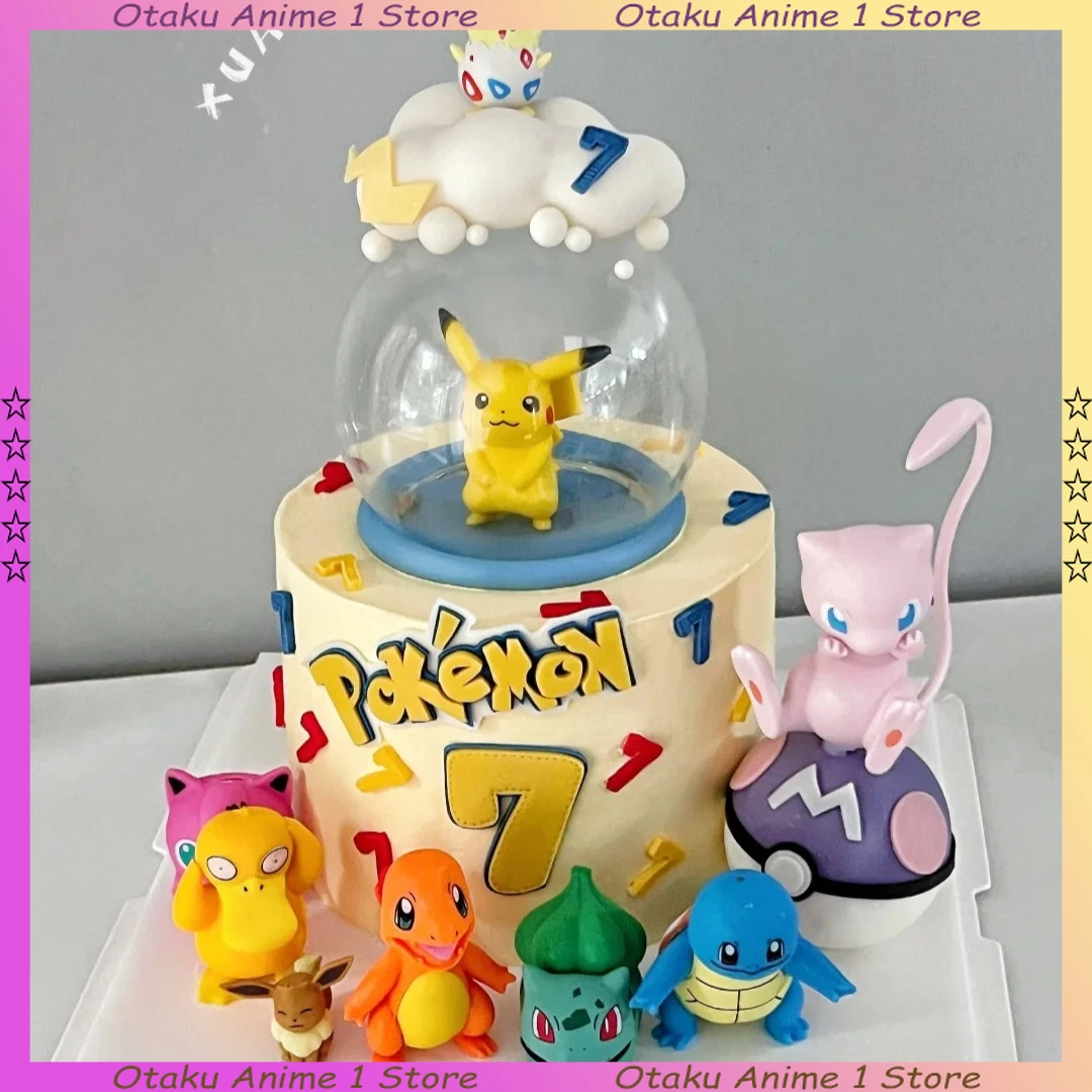 13PCS/SET Pikachu Cake Topper Decoration Boy Girl Happy Birthday Cute Poke Boll Vinyl Anime Figure Cake Ornaments Bake Supplies