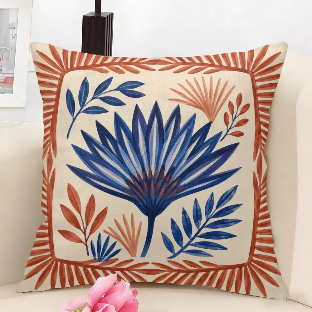 Sunburst Botanical Bloom Cushion Cover Linen Pillow Cover 40x40cm Decorative Cushion Case Boho Home Sofa Decor Gift