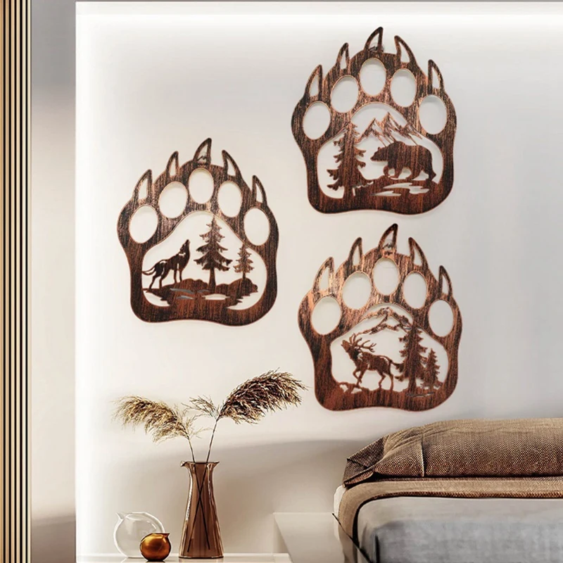 곰 벽 장식 실내 장식 용품, 숲 산 소나무, 소박한 오두막 사냥 곰 장식, 3 개