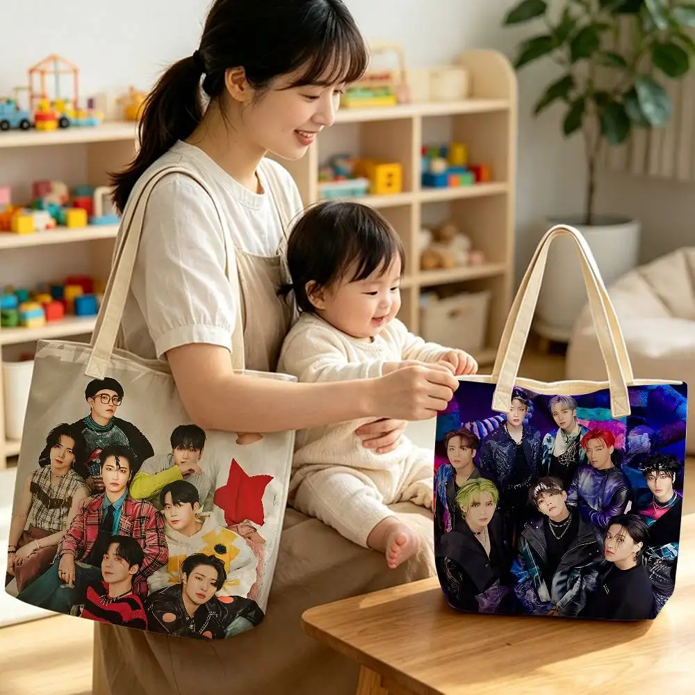 Kpop Group A-Ateez Lightweight Foldable Tote Bag Strap, Reusable Shopping Bag, Perfect Gift for Daily