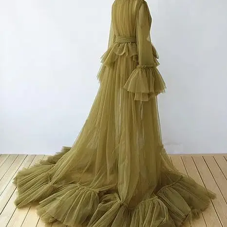 Elegant Women's Long Bridal Robe Sheer Maternity Bathrobe Photography Dream Wedding Party Dressing Gown Multiple Colours