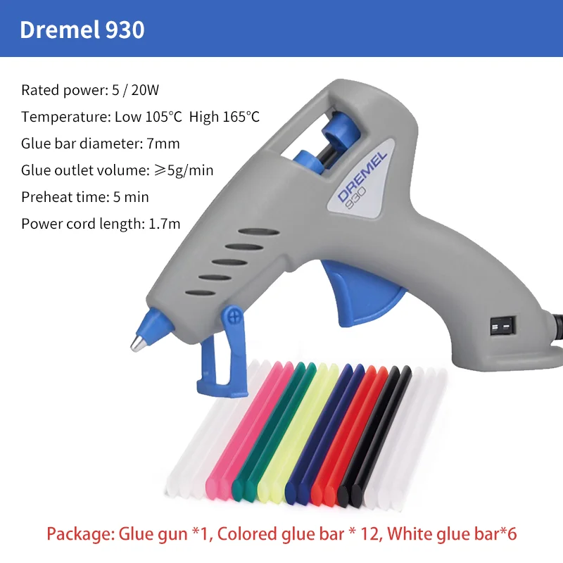 Dremel 930 Hot Glue Gun with 7mm Glue-stick Hot Melt Adhesive Gun 2 Gears Professional Electric Repairing Tool Home DIY 110-220V