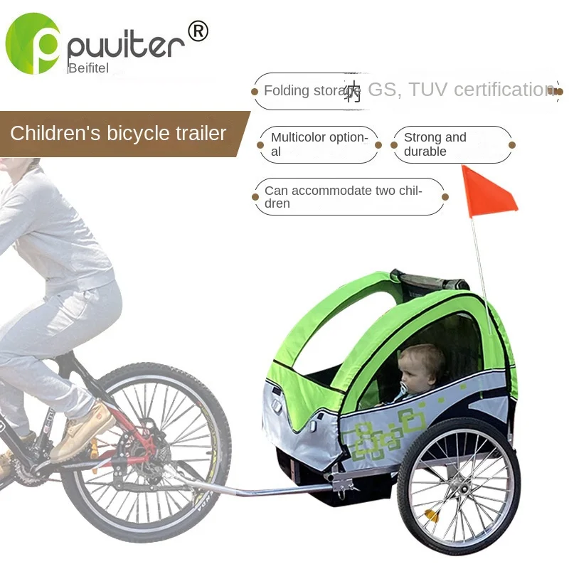 Double Person Foldable Baby Bicycle Trailer, Easy to Install, with Rear Trailer and Walking Cart