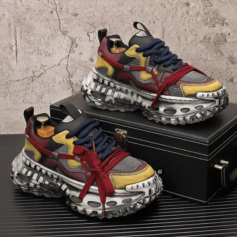 2025 novos calçados esportivos casuais respiráveis, sola grossa coreana, sapatos masculinos retrô versáteis, sapatos de pai para homens a33