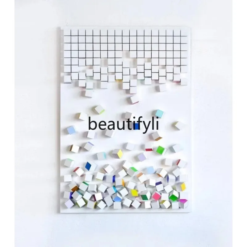 a44 Elegant Hotel Interior Soft Decoration Hanging Painting 3D Wooden Block Art Real Painting Villa Decorative Painting