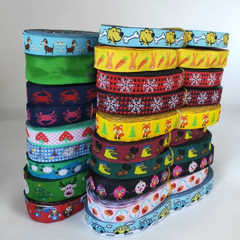 20 Different Color Christmas Love Crab Wholesale 5/8 '(16 mmx5yards) Polyester Woven Jacquard Ribbon with Agility for Dog Collar