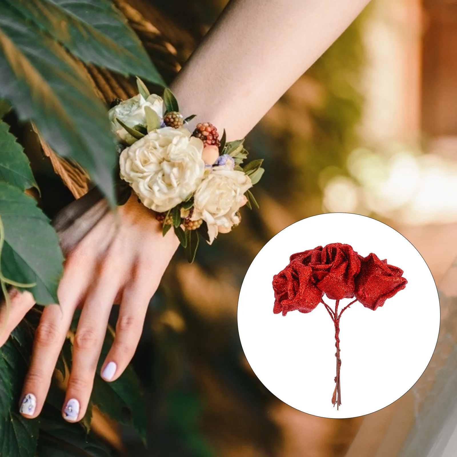 

50 pcs Rose Simulated Simulated Wedding Flower Head Realistic Bouquet Decor Home Wedding Adorn Artificial Flower Props