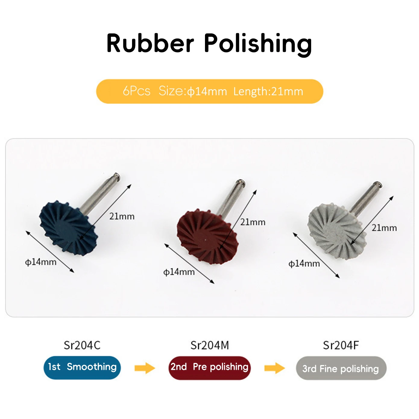 6pcs/Set JAVO Dental Rubber Polisher Composite Resin Polishing Diamond System RA Disc Kit 14mm Wheel Spiral Flex Burs Tools