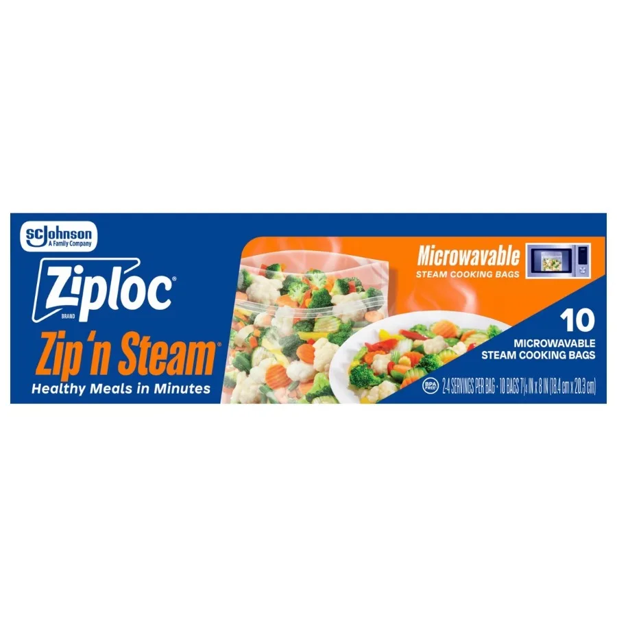 Zip 'n Steam Bags, 10 Count, Multipurpose Household Steam Cooking Bags, Reusable Steam Bags for Daily Home Use
