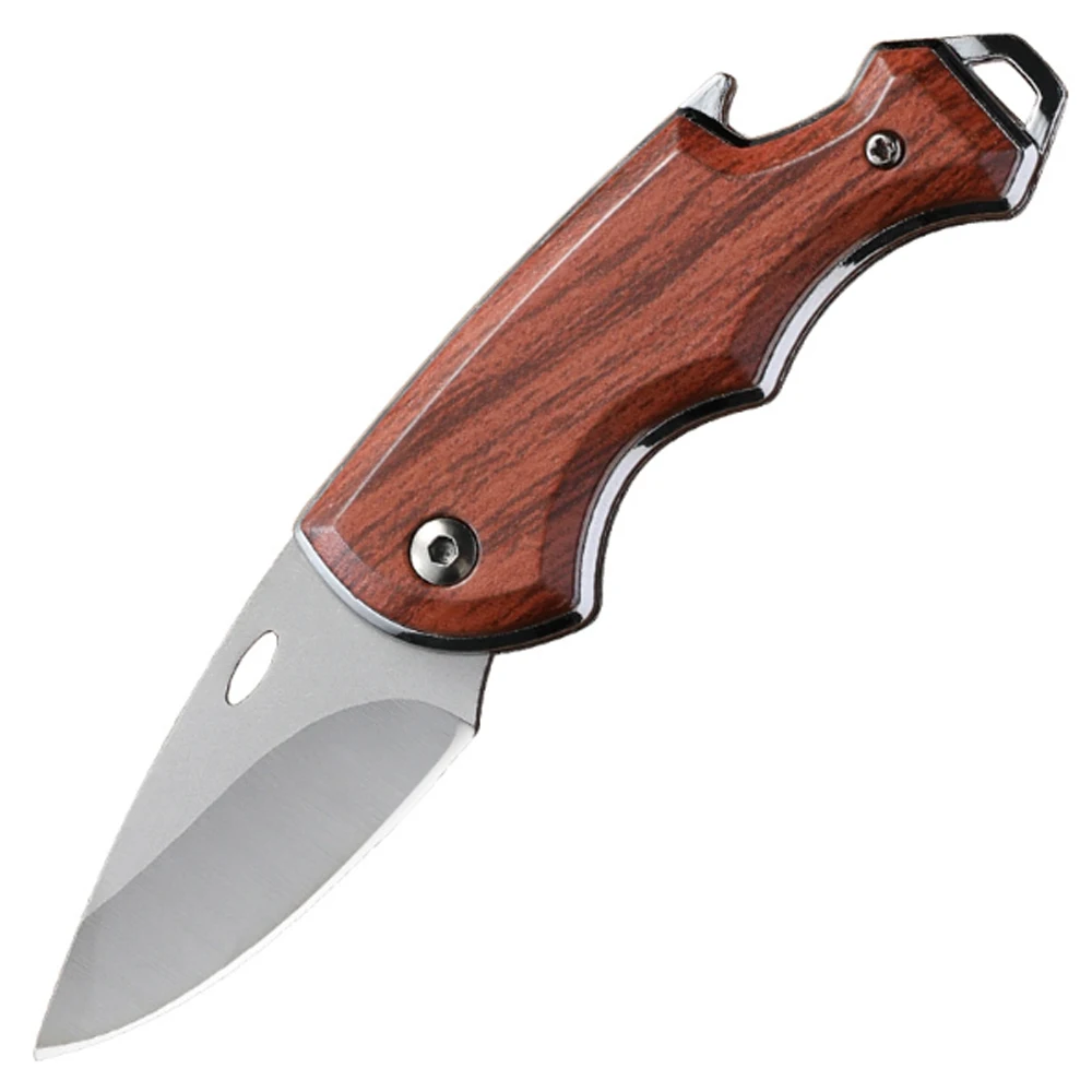 Mini Folding Pocket Knife Wood Handle Small EDC Utility Cutting Tool Keychain Outdoor Camping Hiking Daily Carry Gift image 3