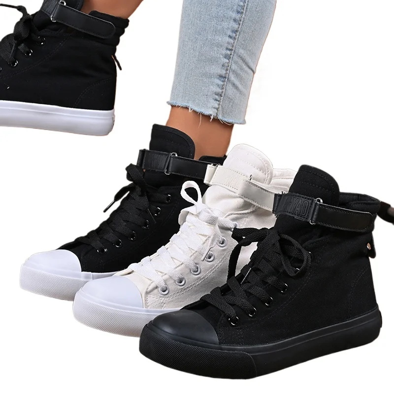 

Fashion New Unisex Light Breathable Canvas Casual All Black White High Top Solid Color Men Sneakers Women Shoes Flats