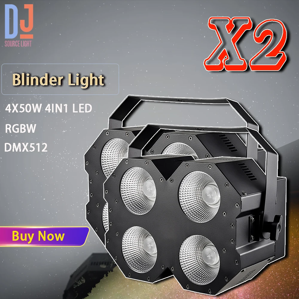 2Pcs/lot 4x50W RGBW 4IN1 LED Blinder Light Audience lights Wall Wash Effect DMX512 Dj Disco Party Club Show Stage Effects Lamp