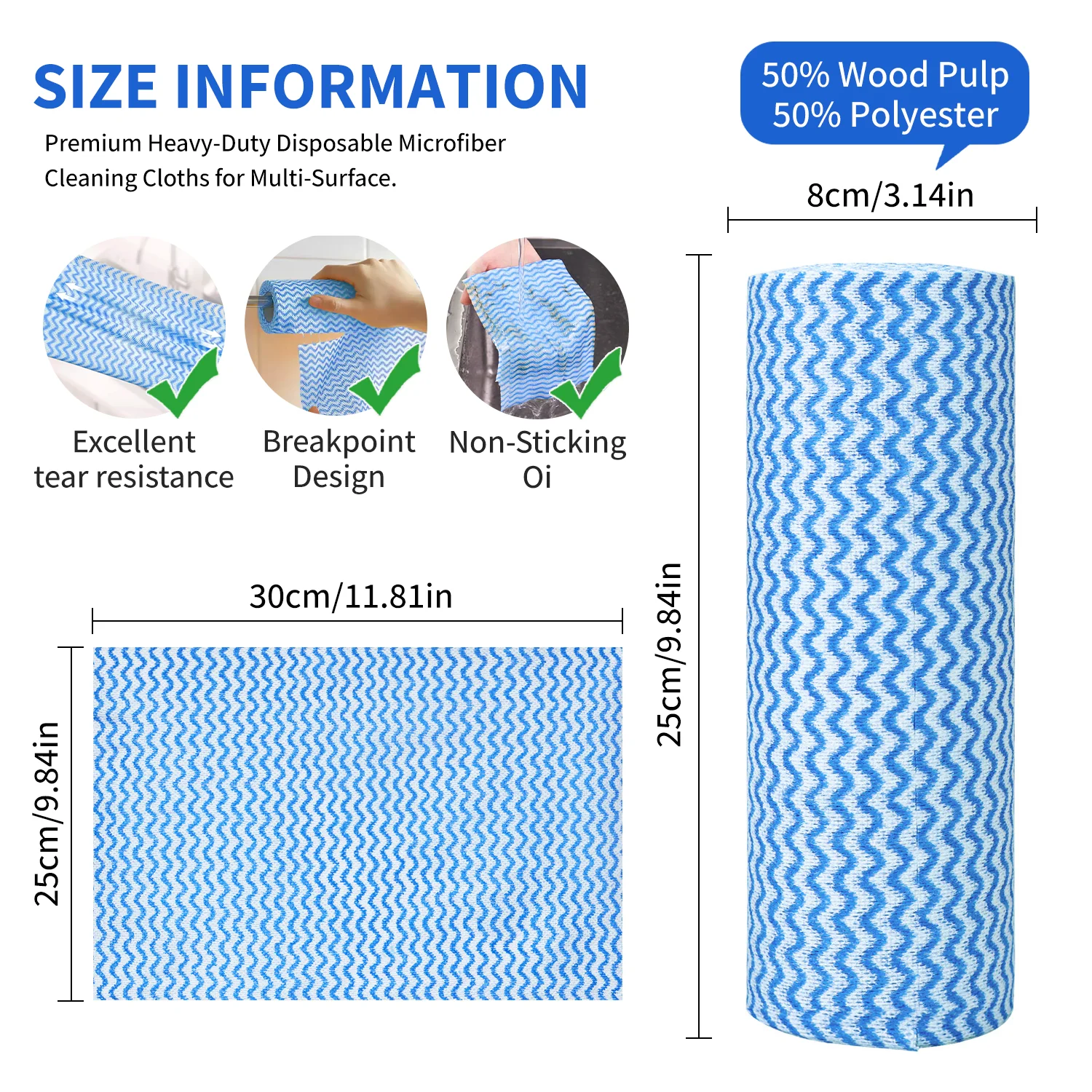 Multipurpose Reusable Wipes 9.48x11.8inch,50PCS,Wet/Dry Disposable Cleaning Cloth Household Towel For Kitchen,Bathroom Furniture