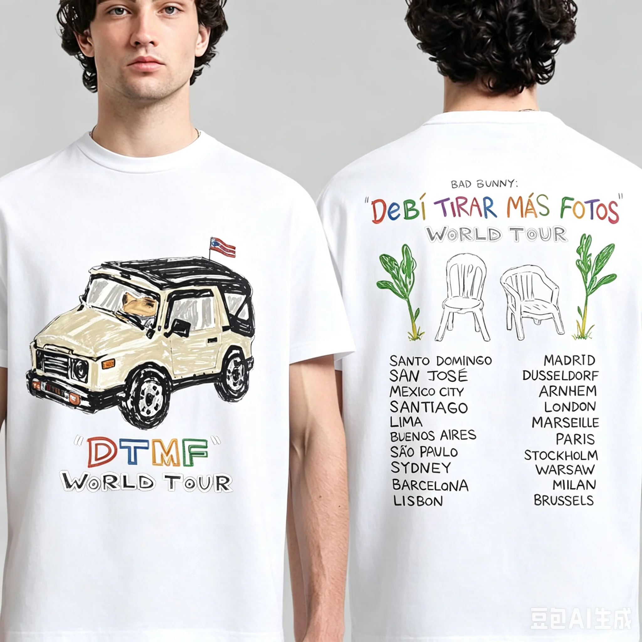2026 Unisex Cotton Bad Bunny DTMF World Tour T Shirt Double Sided Graphic Print Short Sleeve Tops Men Women Casual Streetwear