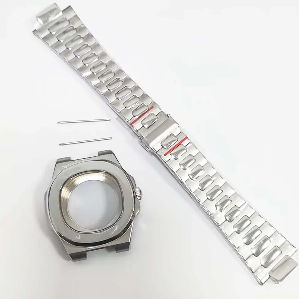 

41mm Silver Watch Case + Strap for NH35 NH36 Automatic Movement Sapphire Glass Stainless Steel Case Watchband Watches Accessory