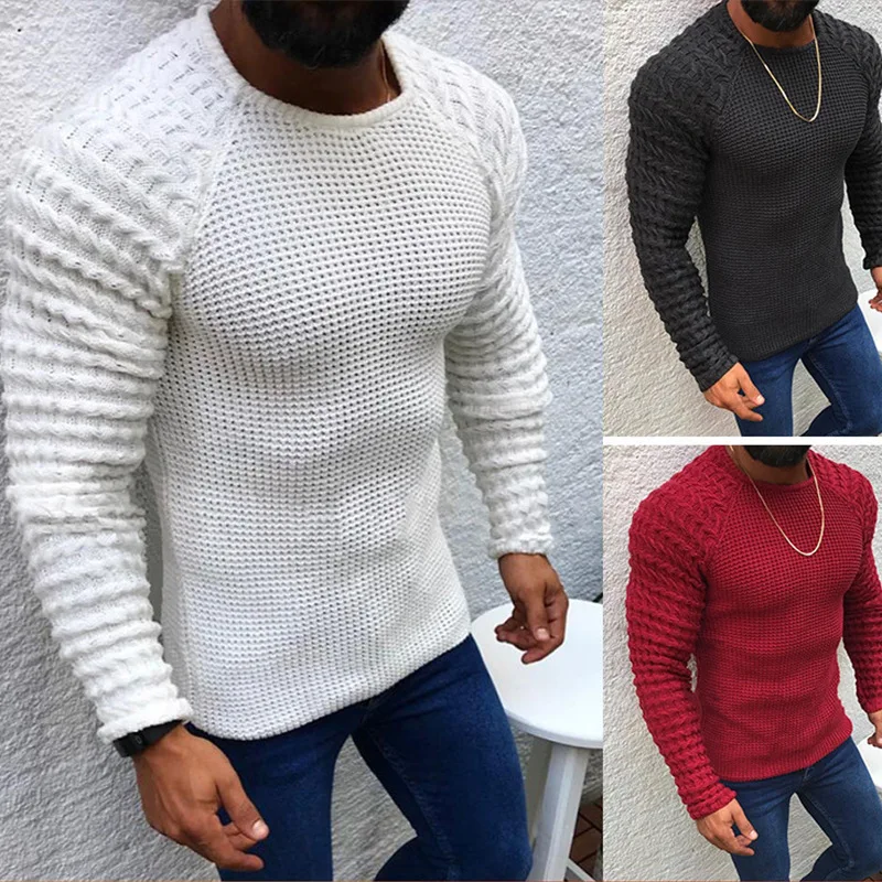 Sweater Men's Autumn And Winter Solid Color Slim-fit Long Sleeve Crew Neck Pullover Knitted Sweater