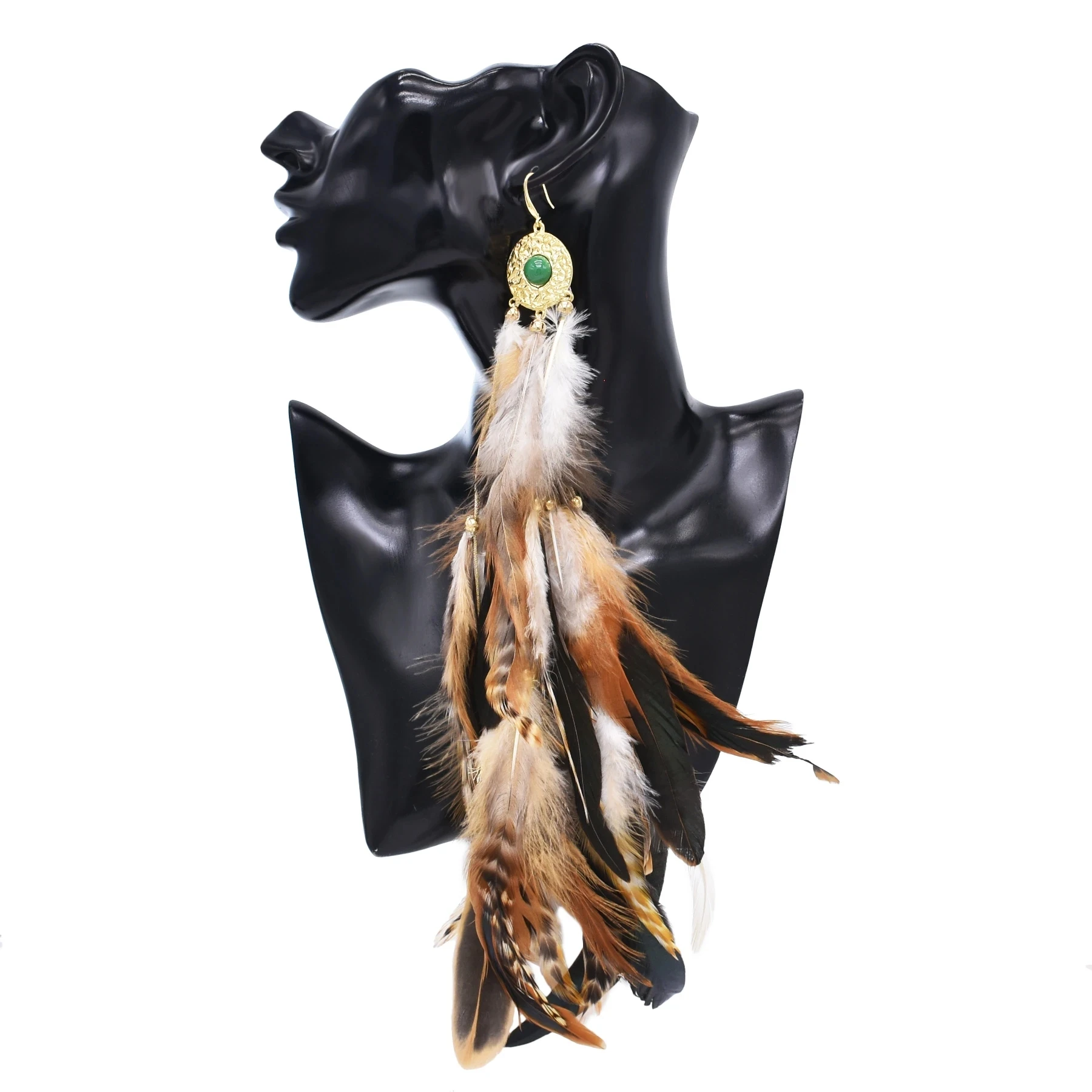 

Fashion Large Size Exaggerate Feather Dangle Earrings Gold Alloy Green Acrylic Beads for Women Party Gift Ethnic Jewelry