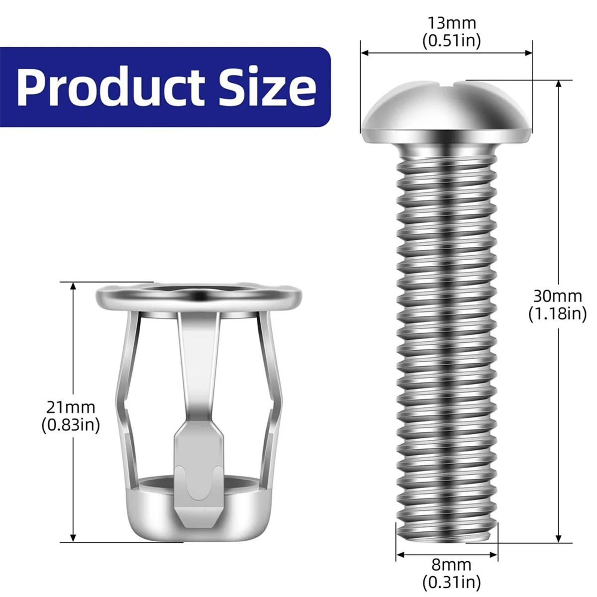 A83Z M8x30mm مسامير جدارية مجوفة شديدة التحمل، مسامير مرساة جدارية من الفولاذ المطلي بالزنك للجدران الجافة والبلاط، 30 قطعة #4