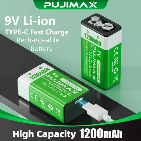 PUJIMAX 2/4/8pcs 9V Rechargeable Lithium Battery - Type-C Port Charging - Suitable for Electronic Games, Toys, Household Items