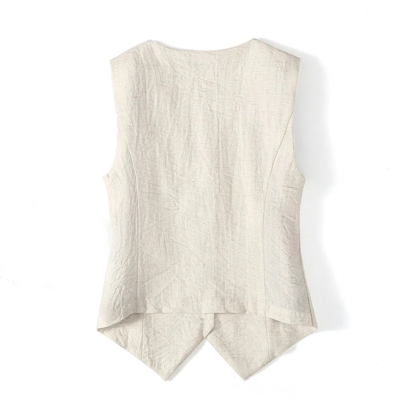 Damska, elegancka, cienka kamizelka bez rękawów w jednolitym kolorze na lato 2025, dopasowana, zapinana na jeden guzik, do pracy, krótki garnitur, kamizelka z dekoltem w serek 009 #