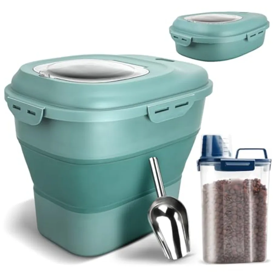 

Dog Food Storage Container Airtight Collapsible 13lb to 30lb Pet Food Container with Flip Top Rolling Wheel Scoop and 3L small