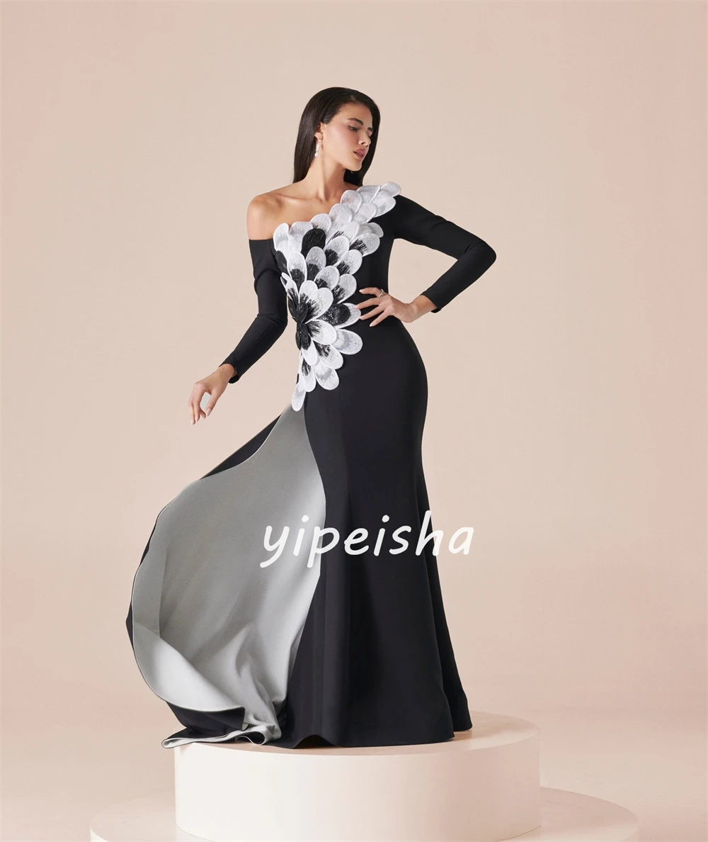 Customized Modern Style Casual Classic Jersey Applique Pleat Mermaid Off-the-shoulder Long Dresses Evening Dresses Formal High Q