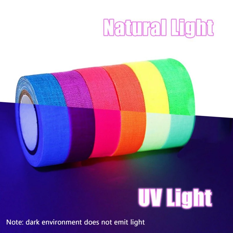 6 Colors Neon Gaffer Cloth Tape Adhesive Black Light Tape Set Fluorescent UV Blacklight Glow in The Dark for Party Home Club Bar