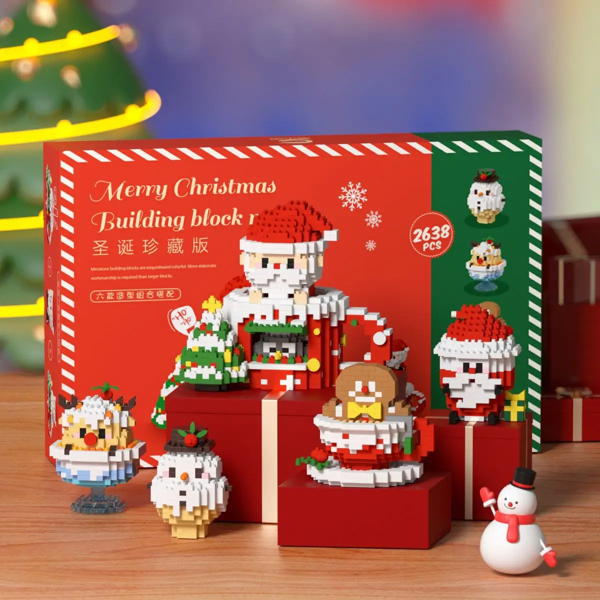 Kawaii Merry Christmas Cats Model Building Blocks Funny Santa Claus Pen Container Assembled Mini Micro Bricks Cats Toys For Gift