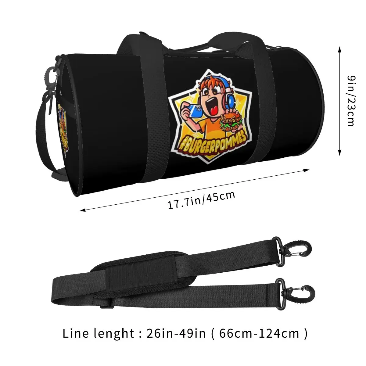 Burgerpommes LukasBS ICrimax Graphic Gym Bag การฝึกอบรมกีฬากระเป๋าคู่พิมพ์ด้วยรองเท้าสนุกฟิตเนสกระเป๋ากระเป๋าถือกันน้ํา