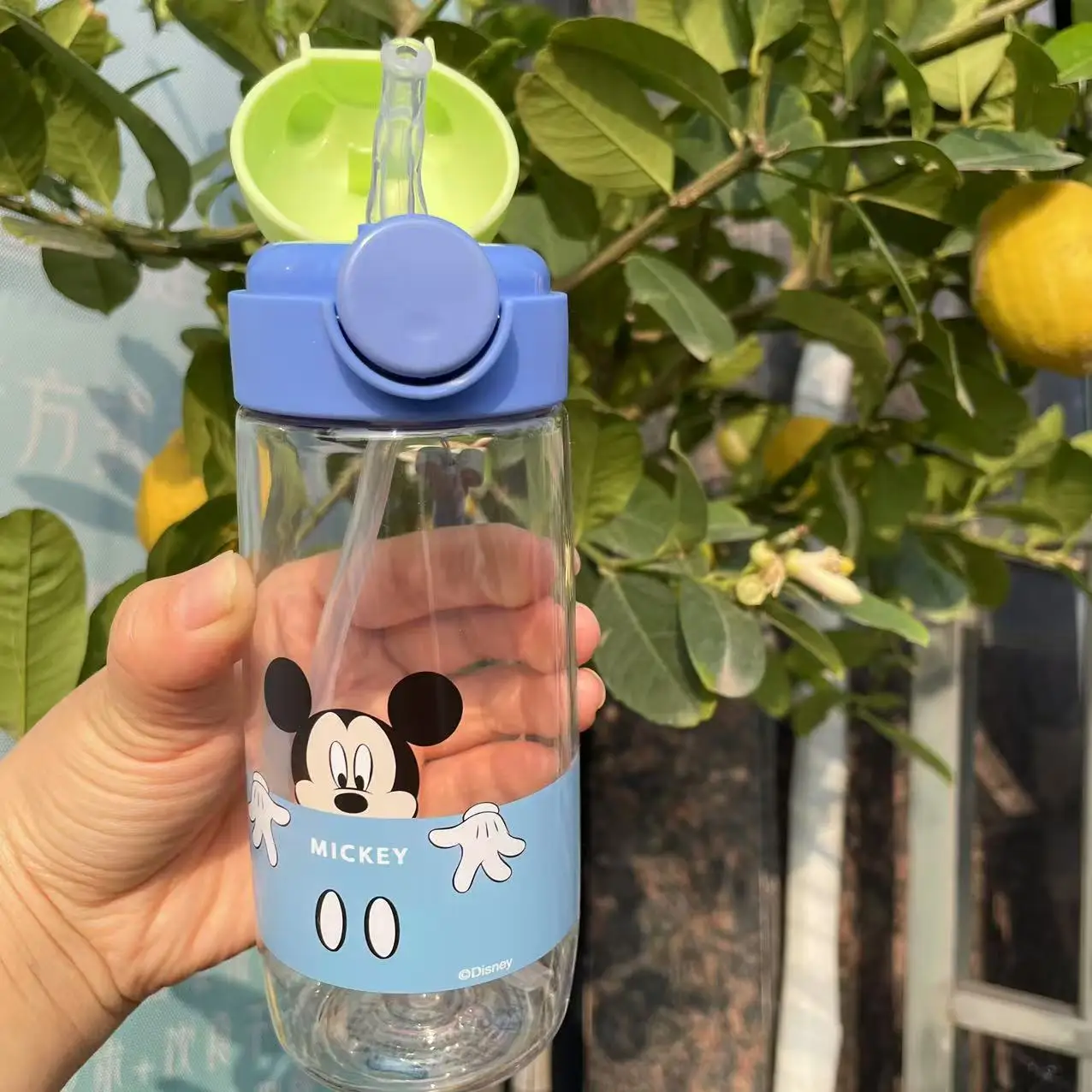 320ML Disney Mickey Minnie mouse Straw Plastic Water Bottle Large Capacity Portable Transparent Kids Drinking Water Cup kid Gift