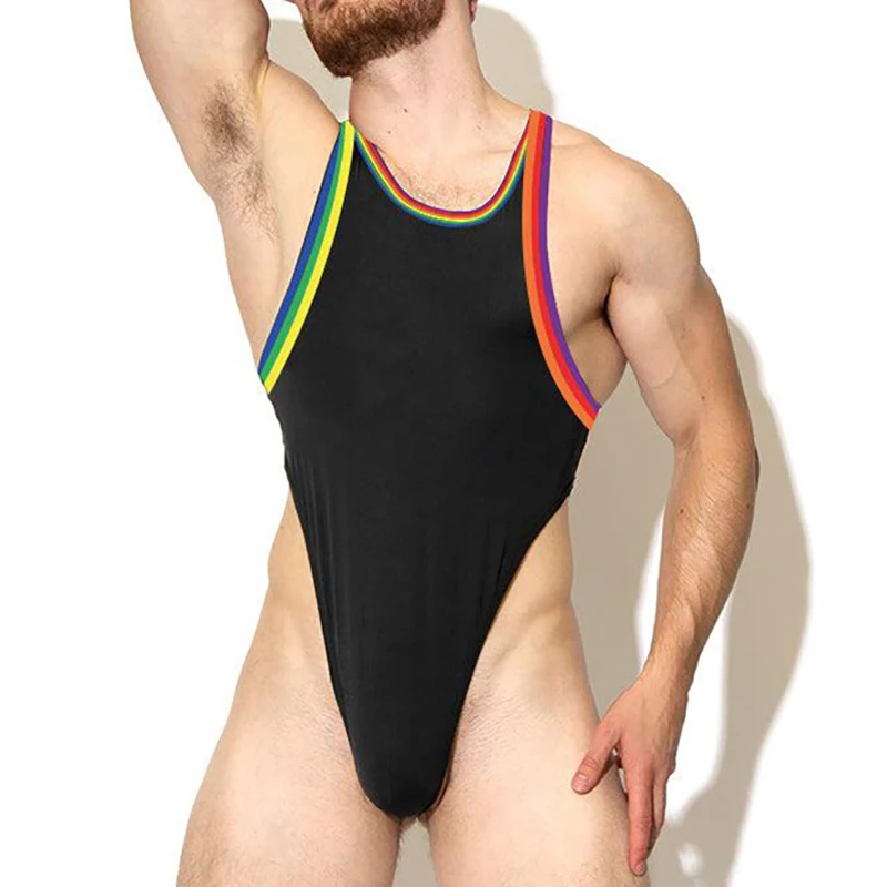 Sexy Men Undershirts Thongs Erotic T-back Gay One-piece Panties Bodysuits Wrestling Singlet Fitness Jumpsuits Workout Underwear