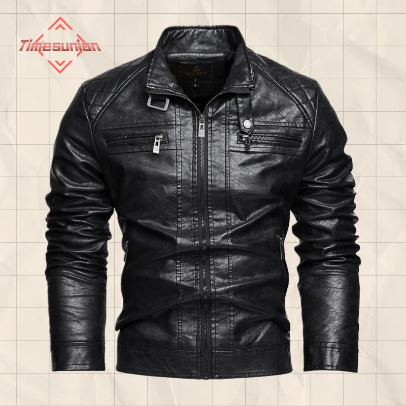 

Куртка из искусственной кожи, мужская весенне-осенняя мотоциклетная куртка из искусственной кожи, модная мужская куртка с воротником-стойкой, винтажная повседневная верхняя одежда